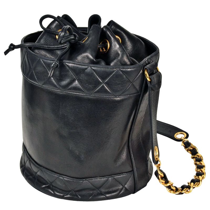 Chanel Matelasse Drawstring Shape Chain Shoulder Bag Lambskin Black Gold