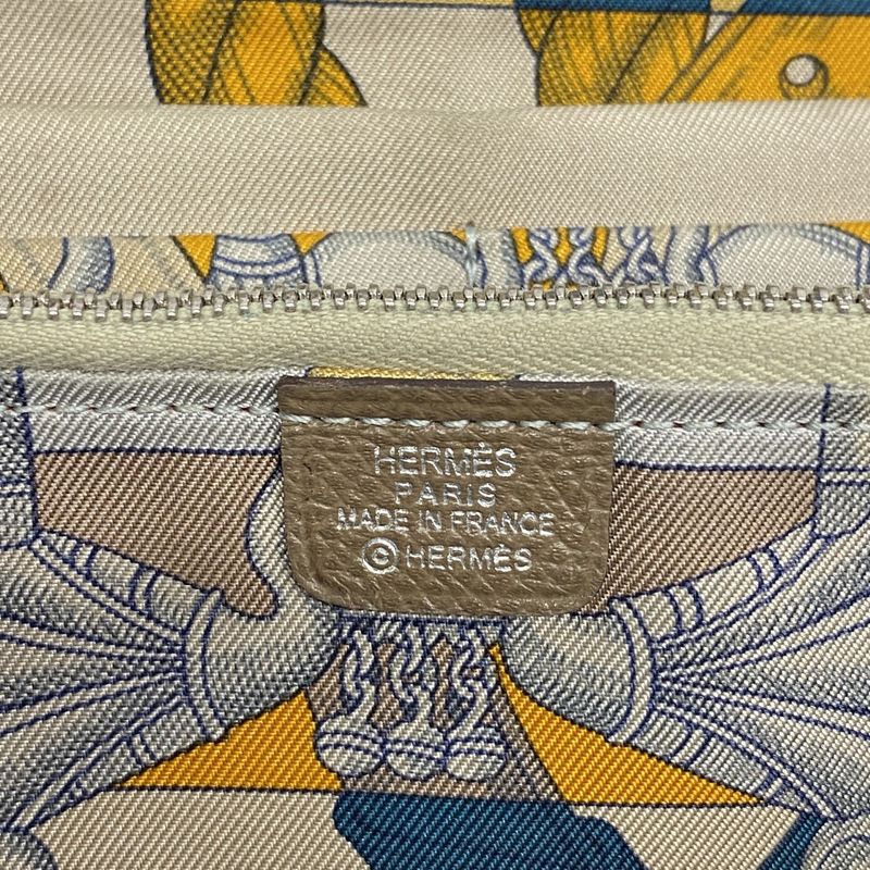 Hermes Long Wallet Azap Lock Silkine Vaux Epson Etoupe Silver Hardware Engraved