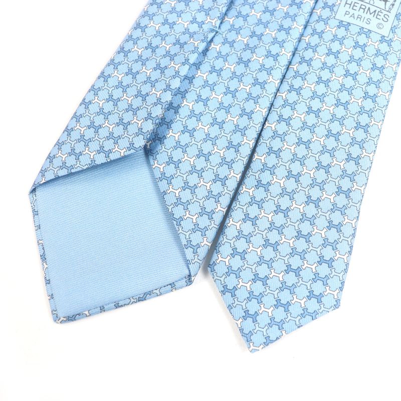 Hermes 100% Silk H Street Total Pattern Regular Tie Light Blue With Box Made