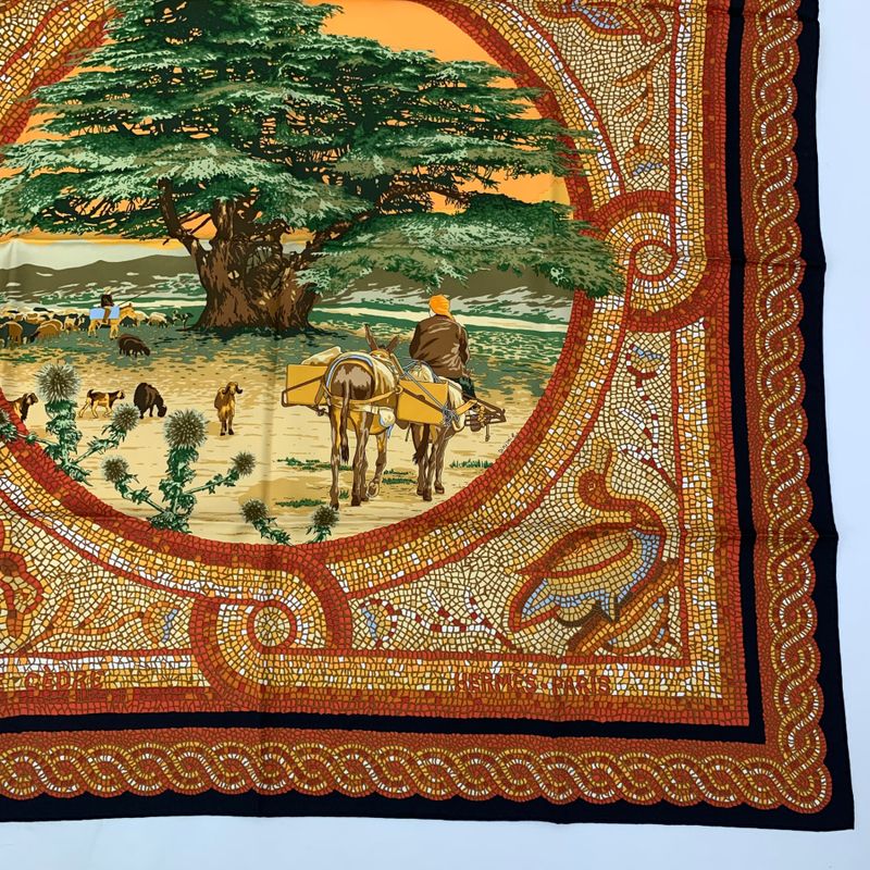 Hermes Carre 90 SOUS LE Cedre Silk Scarf Under Himalayan Cedars Red