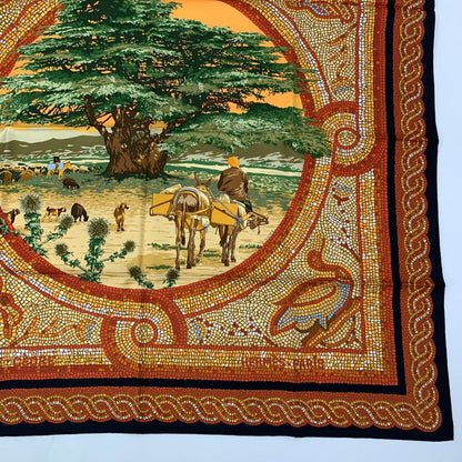 Hermes Carre 90 SOUS LE Cedre Silk Scarf Under Himalayan Cedars Red