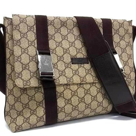 Authentic Gucci GG Supreme Web Canvas Sherry Messenger Bag Monogram Flap Tote