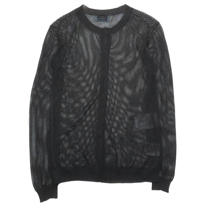 Prada Mesh Cardigan Knit Long Sleeves Crew Neck Woven Cut 38 Black Women Used