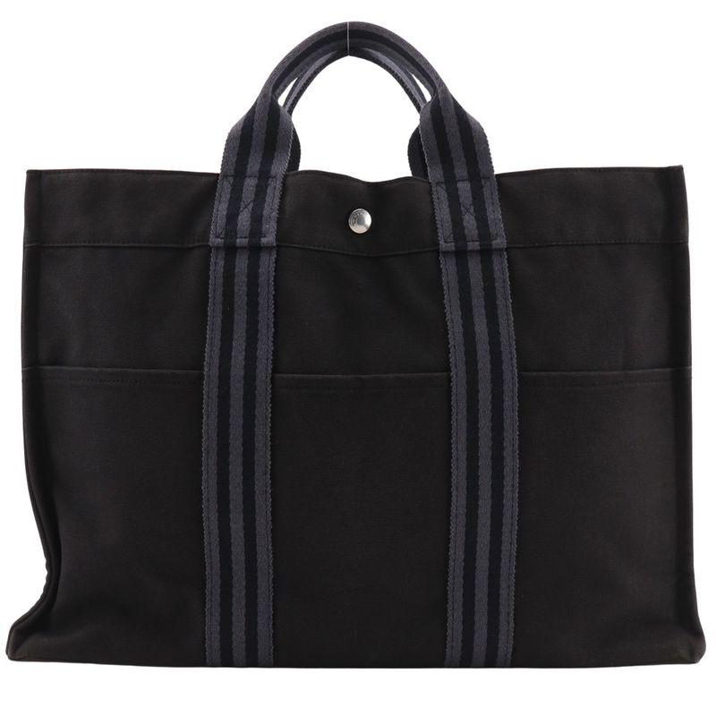 Hermes Fourre Tout MM Tote Bag Cotton Canvas Black Unisex Handbag