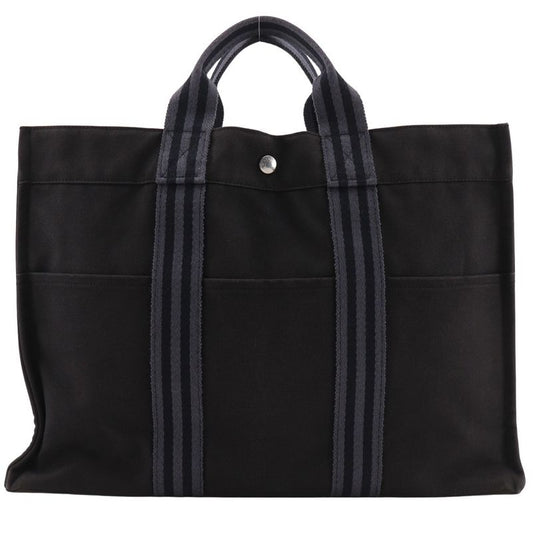 Hermes Fourre Tout MM Tote Bag Cotton Canvas Black Unisex Handbag