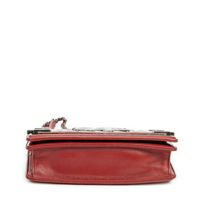 Chanel Studded Horizontal Boy Brick Flap Red Matelasse Lambskin Leather A