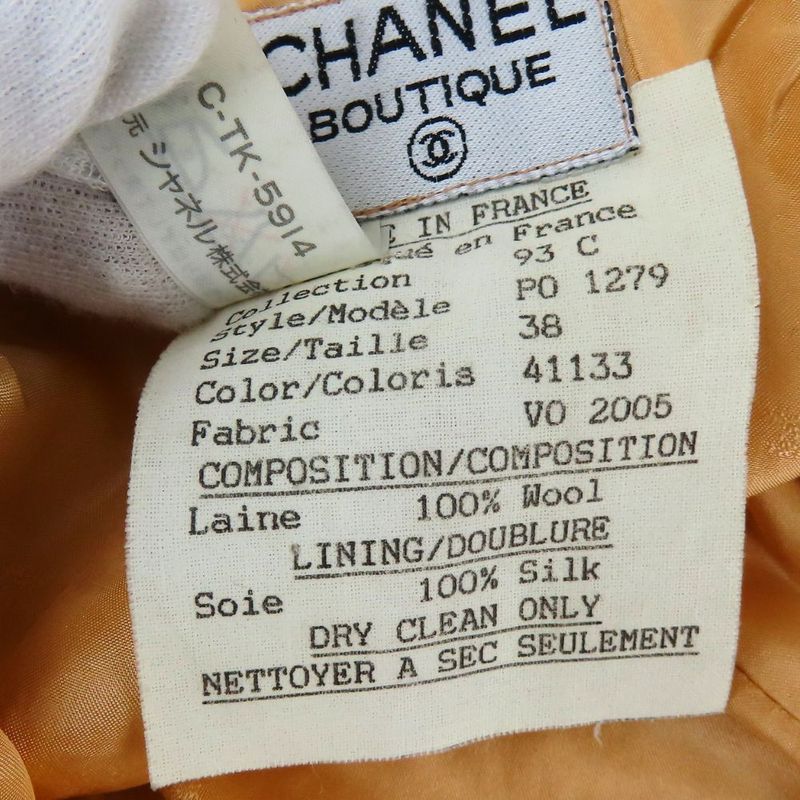 Chanel Skirt Vintage 38 Wool Silk Salmon Pink Orange Tweed 93C Gold Button