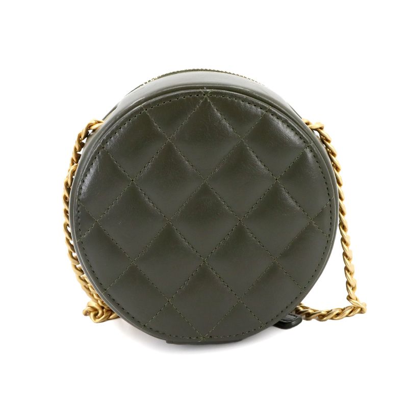 Chanel Matelasse Round Chain Shoulder Bag Lambskin Green Shoulder Bag 90298126