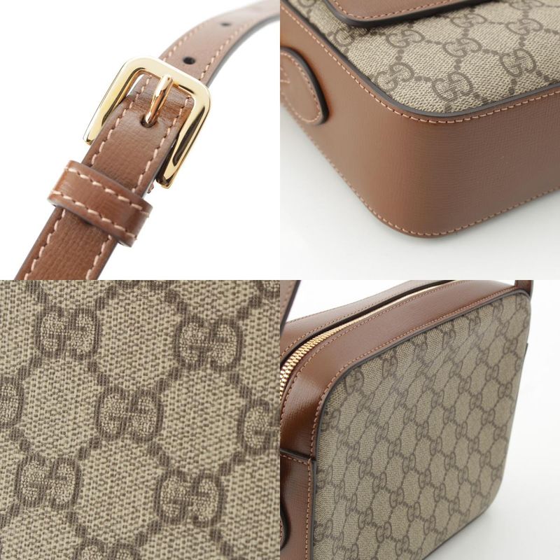 Gucci 1955 Horsebit GG Supreme Canvas Crossbody Gold Shoulder Bag 645454 Brown