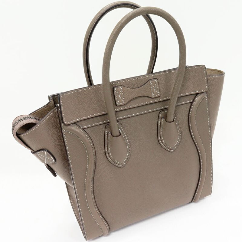 Celine Tote Handbag Luggage Micro Shopper Drummed Calfskin Pickpocket (gray)