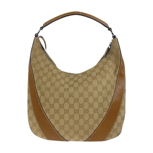 Gucci Beige Brown Silver Hardware GG Canvas/leather 124357 Shoulder Bag Hobo