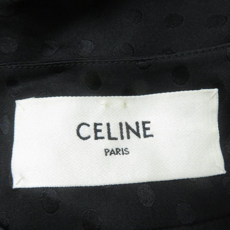 Celine 2r289598d 100% Silk Dotted V-neck Dress With Belt Black 38 Made In