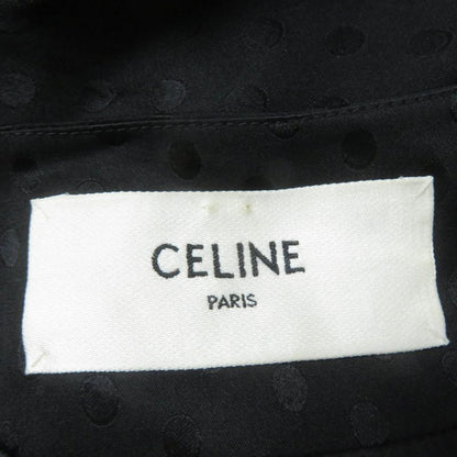 Celine 2r289598d 100% Silk Dotted V-neck Dress With Belt Black 38 Made In