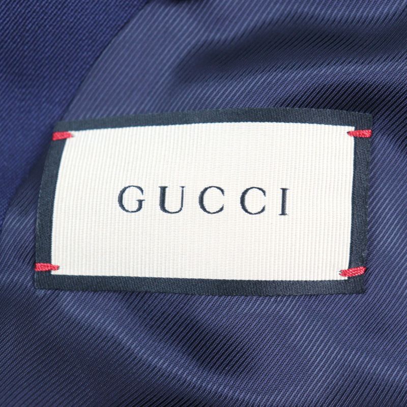 Gucci 23SS 736770 100% Wool Notched Lapel Walnut Double Breasted Jacket Navy 48