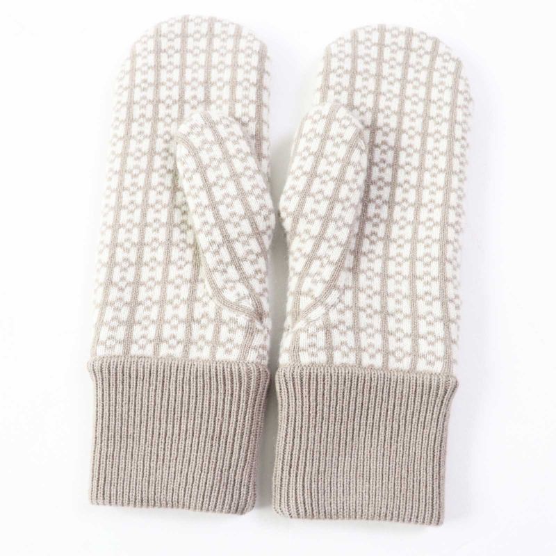 Hermes Hope 100% Cashmere Jacquard H Motif Knit Mittens/gloves Glazed Ivory S