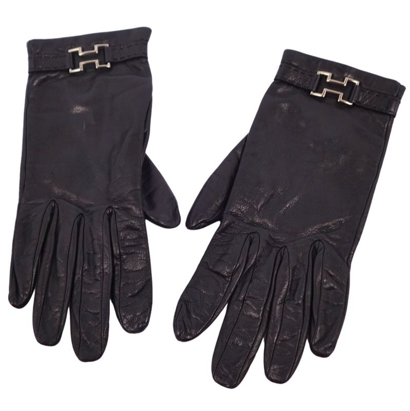 Hermes Gloves H Logo Lamb Leather Women's H