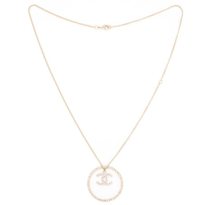 Chanel Coco Mark Circle Rhinestone Necklace GP Gold Pink 06A (gold Plated) Gold