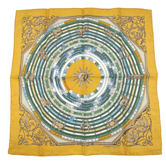 Hermes Scarf Silk Astrology DIES ET HORE Constellation Yellow