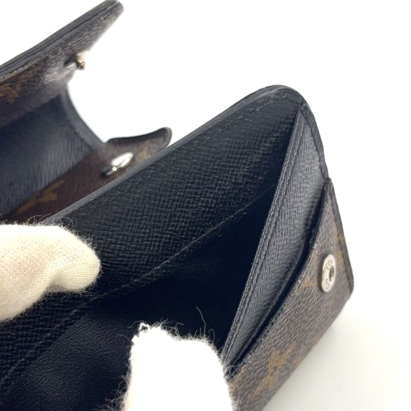 Louis Vuitton Portefeuille Compact Chain Leather X PVC Brown Wallet Silver