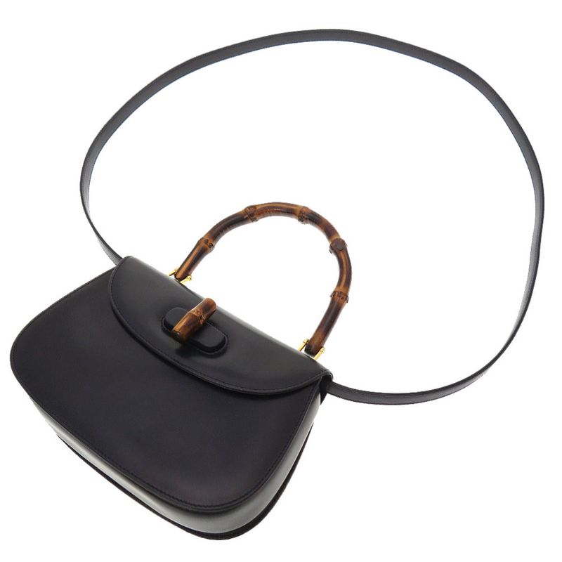 Gucci Bamboo Leather Navy 000 46 0188 2WAY Handbag Bag Navy Blue 0043 Gucci