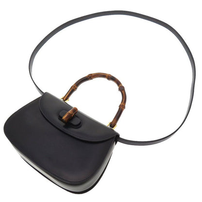 Gucci Bamboo Leather Navy 000 46 0188 2WAY Handbag Bag Navy Blue 0043 Gucci
