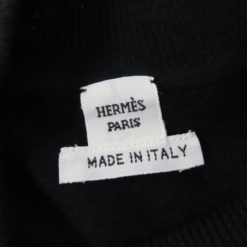 Hermes 24SS 4e2671d5 Wool Cashmere Embroidered Design Long Sleeve Knit Black 38