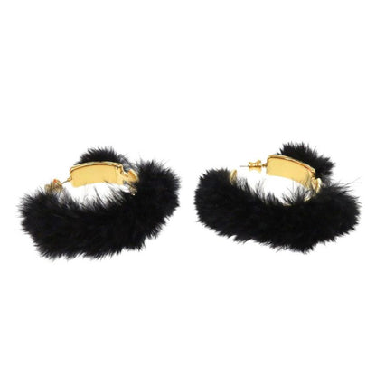 Hermes Olympe / Faubourg Circus H100055f 01 Metal Feather Black Earrings Black
