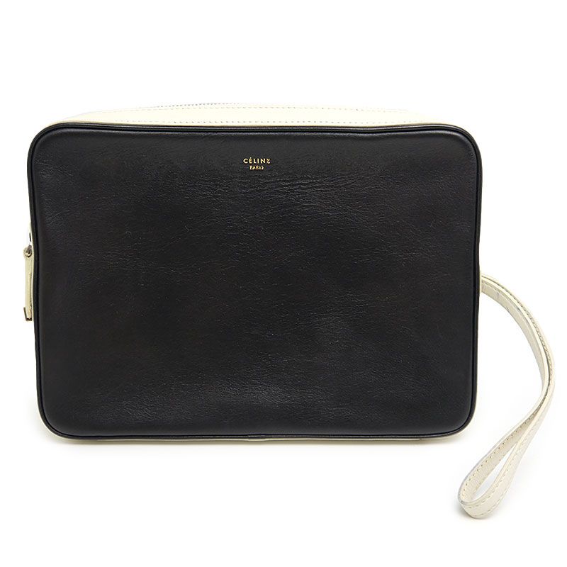 Celine Clutch Bag Second Bag Black And Ivory Leather