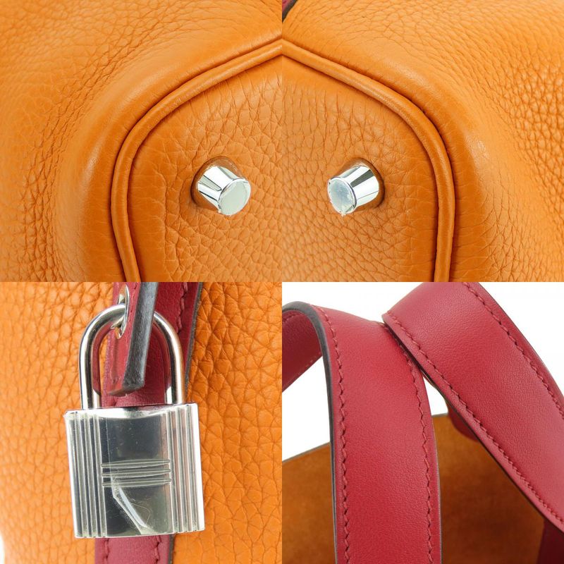 Hermes Handbag Picotin Lock 18 PM Taurillon Clemence Orange Rouge Grenat Silver