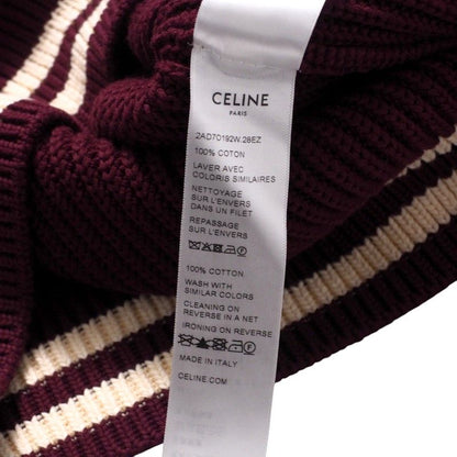 Celine Cardigan Size S (165 84A) Knit College Cardigan Logo Patch Cotton Wine