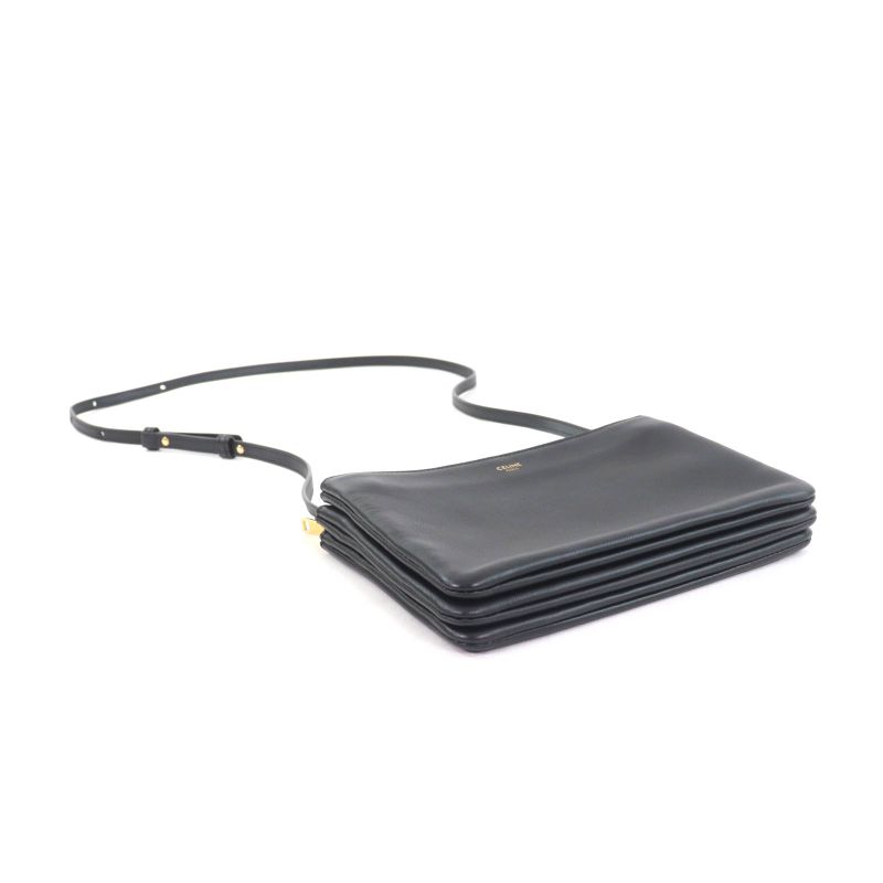 Celine 19203 Trio Small Smooth Lamb Skin Shoulder Bag Black Gold Hardware