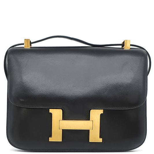 Hermes Shoulder Bag Constance 24 Box Calf Black Gold Hardware Black D Engraved