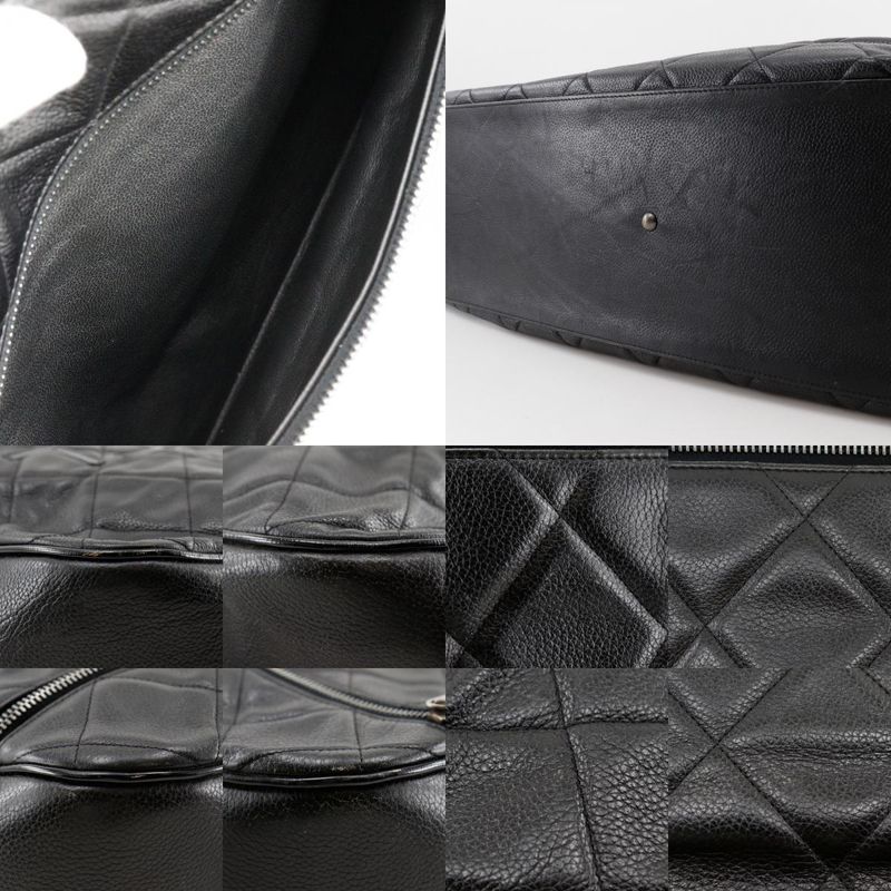 Chanel Matelasse Logo Caviar Skin And Enamel Black Women's Boston Bag