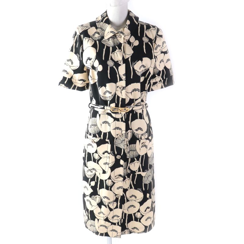 Gucci 2021 653181 Poppy Flower Print With GG Belt Short Sleeve Long Dress/dress