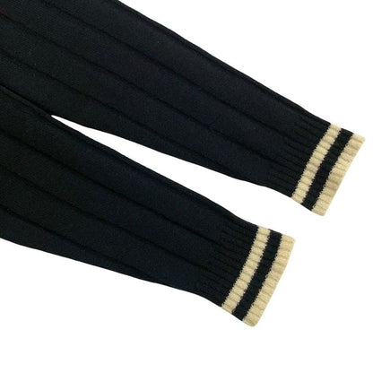 Hermes Wool Lycra Sweater Rib Knit Crew Neck Long Sleeve L Size Men's