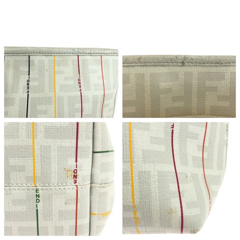 Fendi Zucca White Multicolor Leather 88h185 HQP Tote Bag Shoulder Bag Women