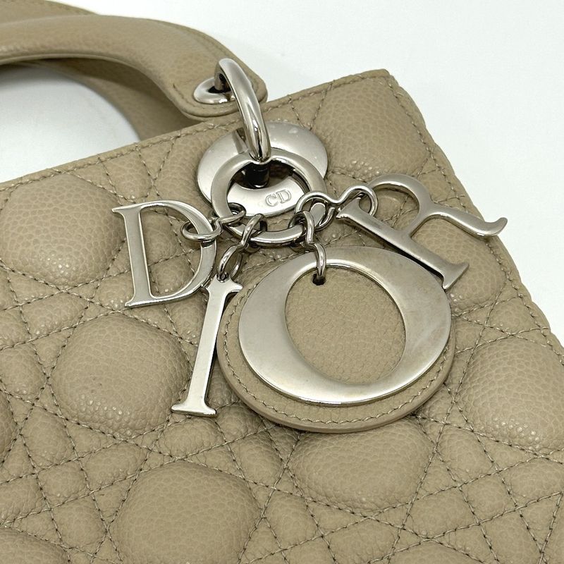 DIOR Handbag Lady Dior Cannage Leather Beige