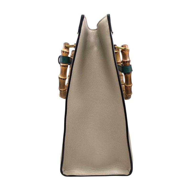 Gucci Tote Bag Diana Bamboo 655658 Leather Double G Beige Gold Hardware Gucci