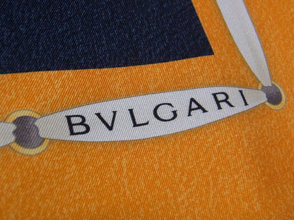 Bvlgari 100% Silk All-over Large Scarf Stole Shawl Women Orange And Multicolor