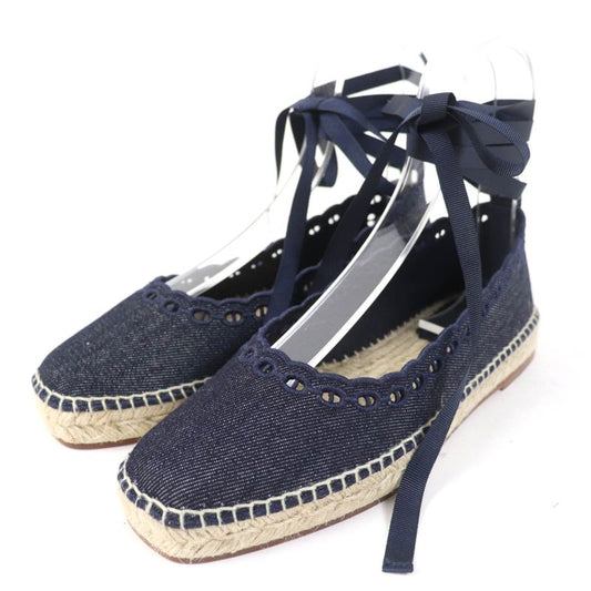 Hermes 231140z Chaine D'ancre Ankle Ribbon Denim Slip-on Indigo 37 With Box And