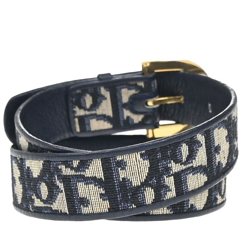 Christian DIOR Belt Logo Canvas Leather 65 Navy 69bs267