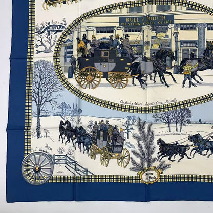 Hermes Carre 90 Postal Coach Lhiver EN Poste Scarf Silk Blue