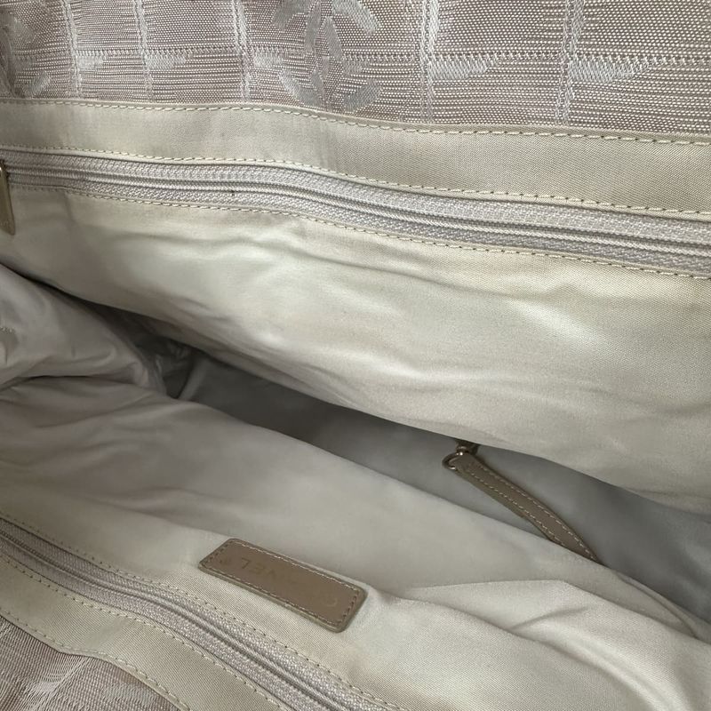 Chanel New Travel Line MM Tote Bag Handbag Nylon Leather Beige Ladies Men