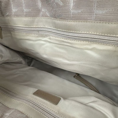 Chanel New Travel Line MM Tote Bag Handbag Nylon Leather Beige Ladies Men