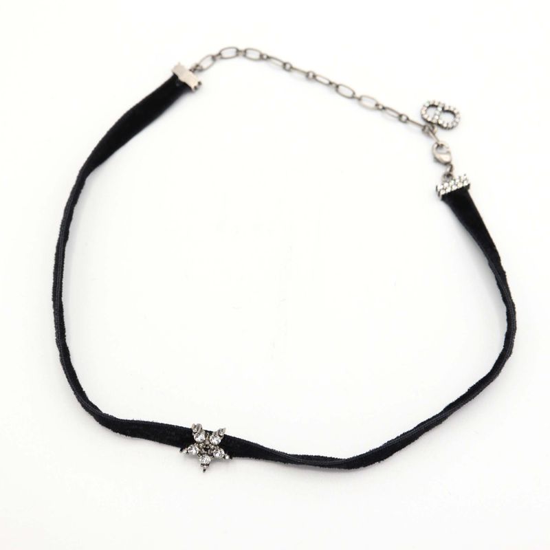 Christian DIOR Choker Star Rhinestone CD Velour Accessories Black Ladies With