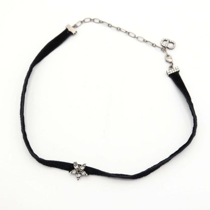 Christian DIOR Choker Star Rhinestone CD Velour Accessories Black Ladies With