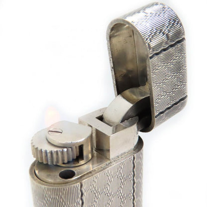 Cartier Checkered Pattern Oval Roller Type Gas Lighter Smoking