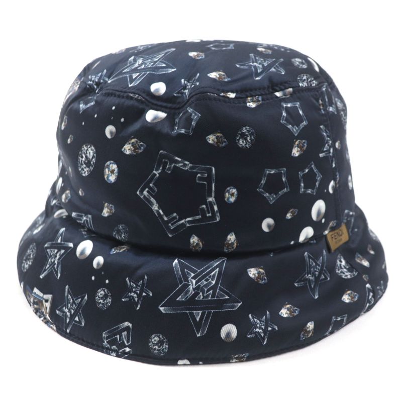  Fendi Fxq966 FF Logo Zucca Star Reversible Hat Bucket Hat Navy Storage With