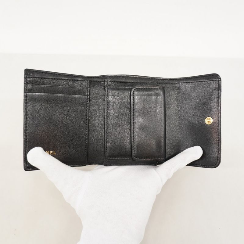 Chanel Trifold Wallet Chanel 19 Lambskin Black Gold Hardware Women