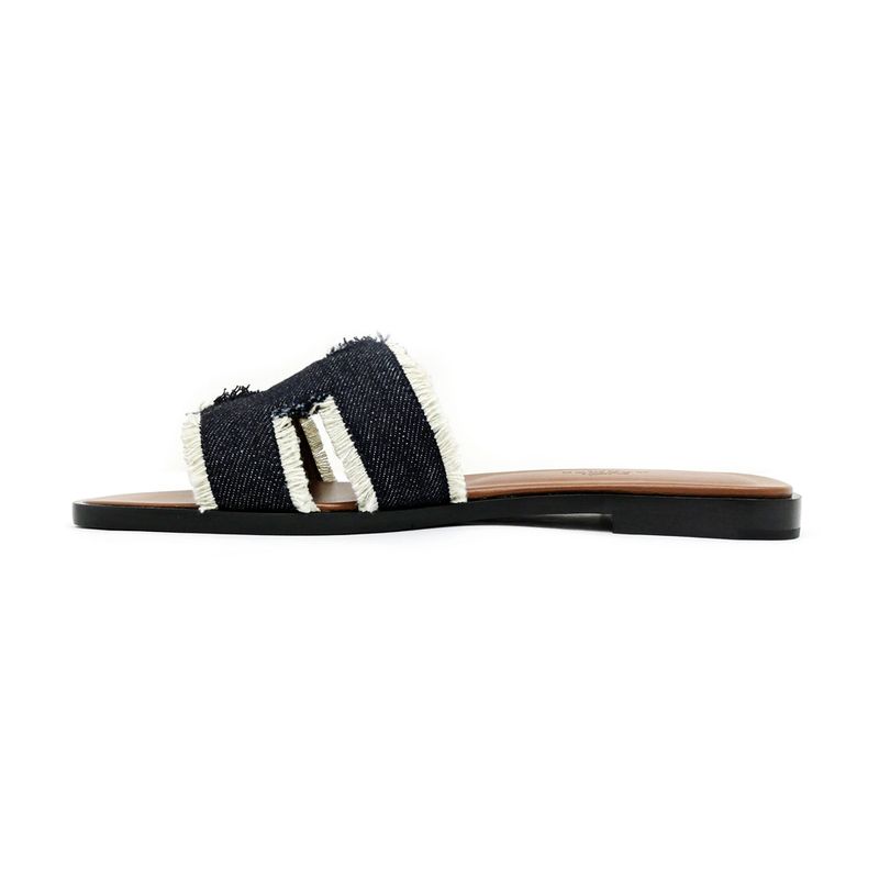 Hermes Oran Fringe BL Denim Navy-brown Size 36 Sandals Shoes Ladies
